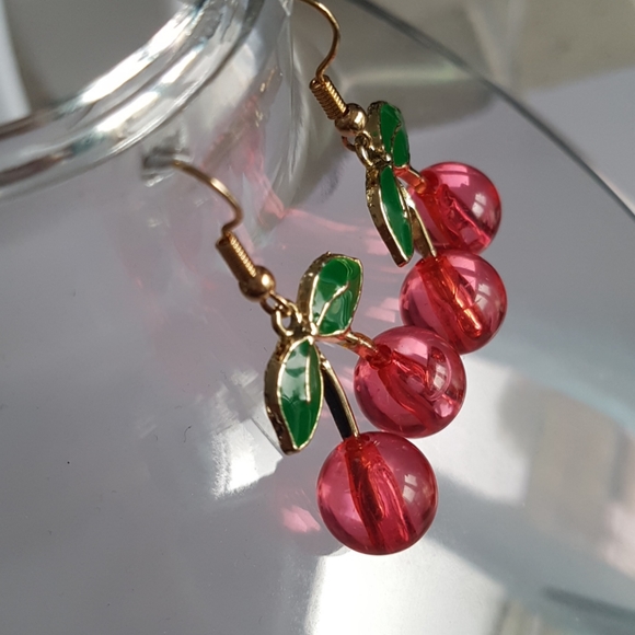 3/25$ 1 pair of Pink Cherry Leaves Drop Earrings - Picture 5 of 7